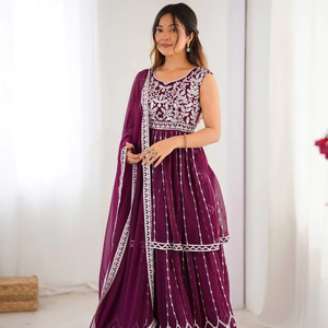 Colección 2025 para el Festival de la India: Conjunto de Salwar Kameez Dupatta para Mujer, en Faux Georgette con Bordado de Hilo, de Secado Rápido, para Todas las Temporadas, Ideal para Fiestas - Product Image 1