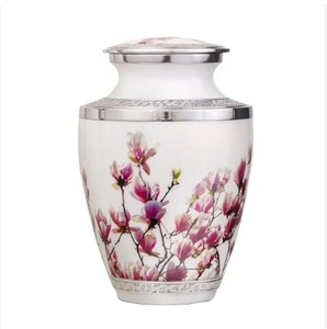 Hermosa y atemporal urna de cremación blanca para adultos para cenizas humanas: esta gran urna elegante de esmalte de nácar y níquel I - Product Image 1