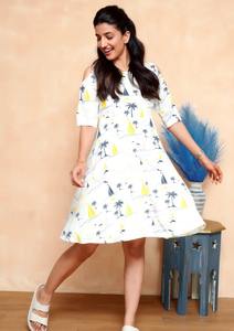 Indian <b>Hand</b> Block Cotton <b>Mini</b> Dress Personalized Floral Print Stylish Summer Travel Wardrobe Women's Wedding Bride Gift ODM - Product Image 4