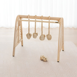 Alfombrilla de gimnasio para bebés con juguetes de ratán para bebés, alfombrillas de juego de actividades naturales para interiores para bebés recién nacidos - Product Image 1