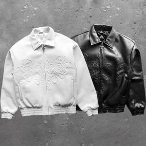 Veste de moto à la mode en gros pour hommes Fabricant Logo personnalisé en relief Veste Varisty en cuir véritable pour hommes - Product Image 1