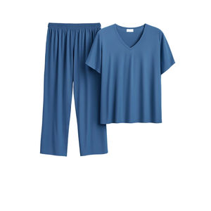 Conjunto de Camiseta y Pantalones con Cuello en V para Hombre, Transpirable, Ligero, Informal, Cómodo, Ropa de Estar en Casa - Product Image 1