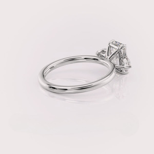 IGI Certified Emerald Cut Lab Grown Diamond Three Stone Engagement & Anniversary <b>Ring</b> 9K Yellow/White Rose Gold Pear Side Stone - Product Image 4