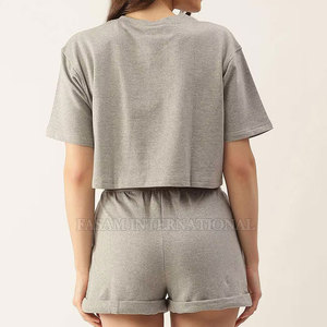 Top Grade Stylish Women Crop Top Shorts Set Wholesale New Design Cotton Crop Top Shorts Set - Product Image 3