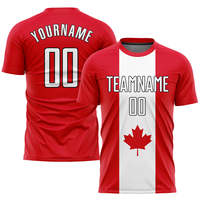 Uniforme de Fútbol Personalizado con Sublimación de la Bandera Canadiense en Rojo, Blanco y Negro, Jersey de Manga Corta con Protección UV