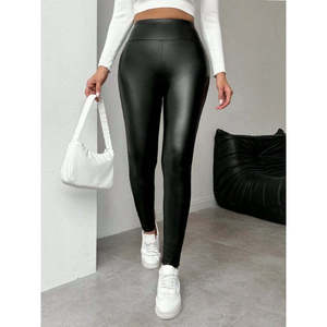 Leggings en similicuir brillant doublés de polaire à taille haute pour femmes Jane's - Thermiques, coupe ajustée, confortables pour un usage quotidien 31673 - Product Image 2