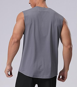 Camiseta sin mangas de secado rápido ecológica de algodón/poliéster de alta calidad para hombre, 180g, cuello redondo, sin mangas, para gimnasio, Camiseta deportiva informal con logotipo personalizado - Product Image 6