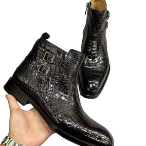 Bottines Chelsea en cuir véritable à motif crocodile pour hommes, bottines à double boucle, bottines formelles à la cheville - Product Image 1