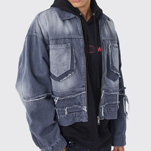 Veste en jean pour homme antibactérienne d'hiver, col montant, vêtement d'extérieur, bleu délavé, 100% coton, haute qualité, mode décontractée - Product Image 5