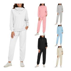 High Quality 350gsm <b>Women's</b> Long Sleeve Sweatshirt <b>Pant</b> Set Fall Winter New Fashion Solid Casual Ankle Buttoned Tracksuit - Product Image 1
