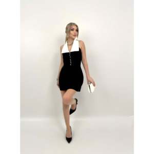 Robe Courte 4007 avec Col Châle et Détail Nœud au Dos, Taille Naturelle, Lavable - Product Image 5