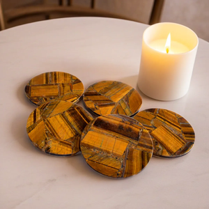 Posavasos Redondos de Ojo de Tigre de 4 Pulgadas, Piedras Preciosas, Juego de Regalo para el Hogar, Certificado por un Tercer Parte, Rajasthan - Product Image 2