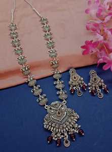 DERNIER DESIGNER À LA MODE ABD TRADITIONNEL OXYDSIDE ARGENT NOIR MENTAL BIJOUX LONG PENDENTIF COLLIER ENSEMBLE POUR FEMMES ET FILLES - Product Image 6