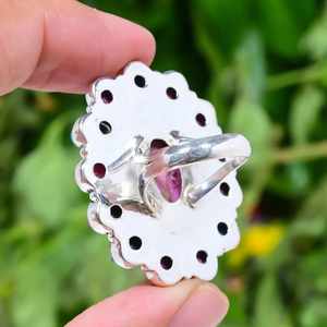 Bague Dahlia turquoise et rose faite à la main Huître épineuse Kingman naturelle multicolore avec laiton pour fiançailles - Product Image 2