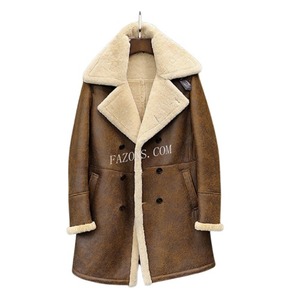 Manteau aviateur en peau de mouton véritable, veste bomber longue décontractée, doublure chaude en fourrure Sherpa, veste d'hiver tendance - Product Image 5