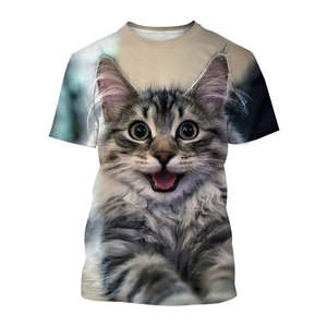 T-shirts d'été unisexe pour hommes mignons pour chat graphique décontracté imprimé en 3D motif animal Style hip hop col rond court 100% coton - Product Image 3