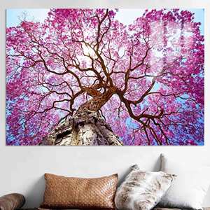 Arte impreso en lienzo: decoración de paisaje floral con árbol de flores rosas, vidrio - Product Image 1