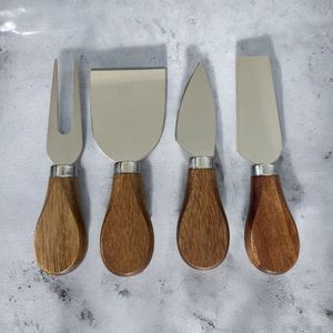 Ensemble de couteaux à fromage en acier inoxydable avec manche en bois, 4 pièces, outil à fromage de luxe pour restaurant, coupe-beurre, vente chaude, couverts - Product Image 4