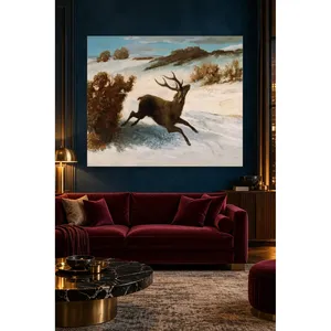 Fida Gustave Courbet Cerf sautant sur une piste enneigée, impression sur toile - Product Image 3