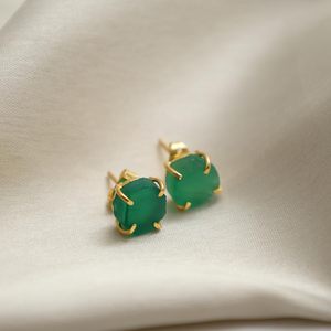 ต่างหูพลอยนิลสีเขียวสไตล์คลาสสิกทำด้วยมือขนาด8-10มม. หมุดเงินสเตอร์ลิงพร้อมชุบทองของขวัญแฟชั่น - Product Image 5