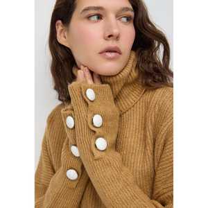 Suéter de Punto Informal Premium Bosphorus para Mujer, Transpirable, con Detalle de Botones, Logotipo Frontal, Largo, Floral, para Otoño e Invierno - Product Image 3