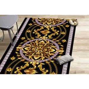 Tapis à motifs grecs noir et or : Tapis de couloir moderne, avec poils doux - Product Image 5