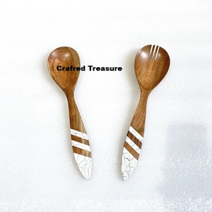 Kitchen Decor Cutlery Wood And <b>Resin</b> Salad Cutlery With <b>Resin</b> Handle Spoon Multiple <b>Colour</b> Designs Kitchen Accessories for Home - Product Image 3