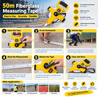 Ruban à mesurer en fibre de verre de 50 m, longue portée, en acier, avec cadre transversal, pour la construction, la topographie et la mesure des terres