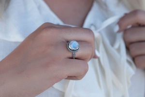 <b>Stacking</b> Moonstone Solitaire <b>Ring</b> Handmade 925 Sterling Silver June Birthstone Boho Hippie Everyday Jewelry Gift Idea For Women - Product Image 3