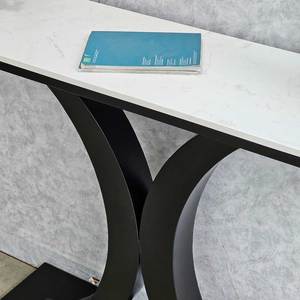 Contemporary Living Room Console <b>Table</b> 120x30x85cm <b>Mirrored</b> Stone Top and Iron Legs Modern Style-CST034 - Product Image 6