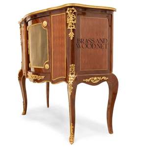 Armoire classique en bois avec dessus en marbre, panneau en maille bronze doré, style français, armoire de rangement de luxe - Product Image 2