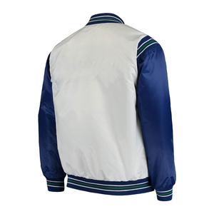 Veste universitaire en satin pour homme, blanc/bleu roi, logo historique New York, renegade, bouton unique, hiver, respirante, OEM, haute qualité - Product Image 3