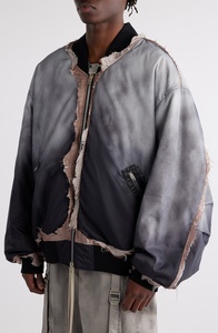 Chaqueta universitaria de satén de seda de Color degradado, chaqueta desgastada de lavado ácido a la moda para hombre, chaquetas de satén de seda de béisbol para hombre - Product Image 3