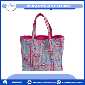 กระเป๋าทรงสี่เหลี่ยมทำจากผ้าฝ้ายพิมพ์ลายบล็อกด้วยมือแบบดั้งเดิมมีกระเป๋าด้านในกระเป๋าตอนเย็นลดราคา - Product Image 4