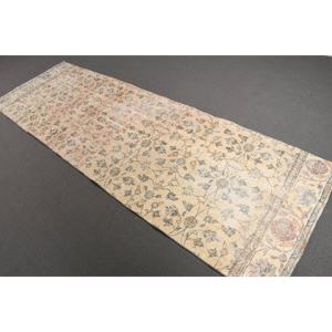 Alfombra Turca, Alfombra Vintage de 3.1x9.1 pies, Alfombra Ikat Azul y Blanca - Product Image 1