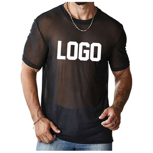 Low MOQ Cropped Boxy T-shirt para hombres Oversized Screen Print Logo High Street Style O Neck Mesh camiseta para hombres - Product Image 5