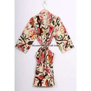 Handmade 100% Organic Cotton Kantha Jacket for <b>Women</b> Vintage Festival Fashion Quilted Short Kimono Autumn Winter <b>Belt</b> Pattern - Product Image 5