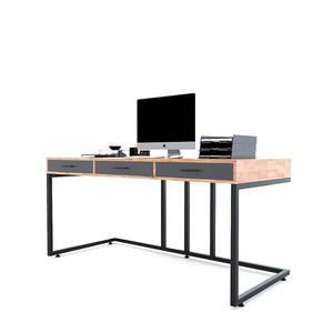 Bureau de direction 160x70cm avec tiroirs, style minimaliste de luxe, en bois de caoutchouc et pieds en fer BGD68045 pour bureau ou chambre - Product Image 3
