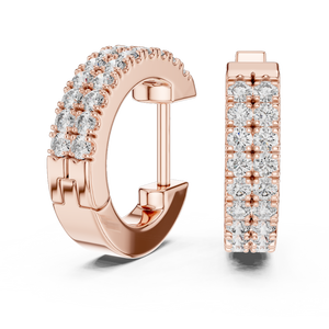 Double Row Round Moissanite <b>Huggie</b> Hoop Earrings 925 Sterling <b>Silver</b> - Product Image 2