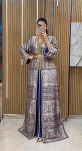 Robe de soirée arabe de luxe en soie brodée, style caftan marocain, élégante et modeste, col en V, longueur ras du sol, vente directe d'usine - Product Image 3