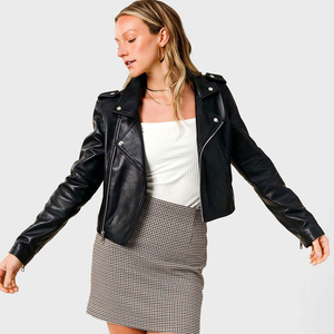 Veste en cuir pour femme à manches longues fermeture éclair avant mode vêtements d'extérieur Style décontracté parfait pour l'automne tenue quotidienne porter sur mesure - Product Image 4