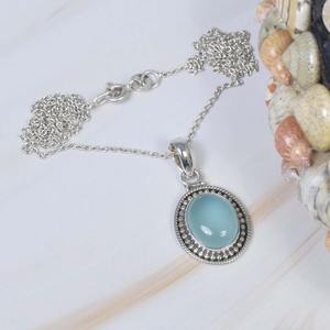 Aqua Calcedony Pendentif élégant en argent sterling 925 Pierre de naissance de mars faite à la main avec placage d'or pour cadeau d'anniversaire - Product Image 4