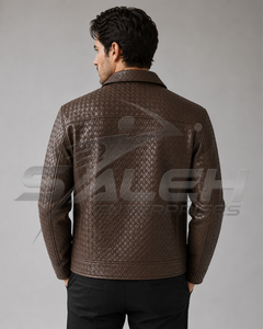 Luxury Unisex Genuine Cowhide <b>Leather</b> <b>Jacket</b> Embossed Basket Weave Intrecciato Pattern Premium Custom Outerwear - Product Image 2