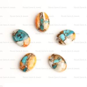 Nueva Llegada, Cabujón Ovalado Plano de 16x22 mm, Turquesa de Cobre Natural de Ostra Espinosa de Mohave, Piedras Preciosas de Cuarzo Sueltas para Joyería Fina - Product Image 2