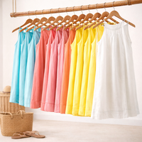 Robe d'été sans manches unie en tissu naturel pour femme, légère et décontractée, idéale pour la détente, vente en gros