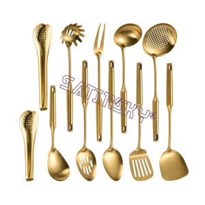 Ensemble d'ustensiles de cuisine professionnels Satinsky en acier inoxydable, 7 pièces, avec poignée ergonomique, comprenant une cuillère à soupe et une cuillère ajourée - Product Image 2