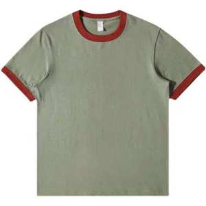 Camiseta de Algodón 100% de 220 g/m² para Hombre, Talla Grande, Transpirable, Ecológica, con Cuello de Canalé en Contraste, Ajuste Holgado, para Entrenamiento, OEM - Product Image 1