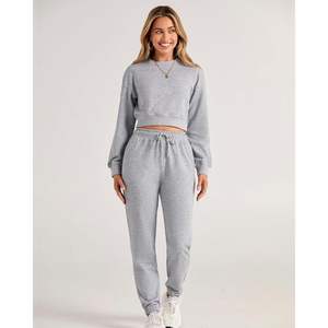 Ensemble de survêtement d'hiver streetwear, impression de logo personnalisée, coton vierge, vêtements décontractés, style luxueux, survêtement pour femmes - Product Image 2