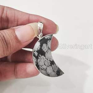 Colgante de Obsidiana Natural con Forma de Copo de Nieve para Mujer, Regalo de Navidad o Aniversario, Joyería Hecha a Mano, Colgante de Plata de Ley 925 - Product Image 1