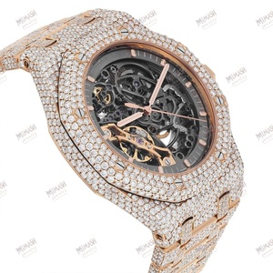 Reloj mecánico de esqueleto totalmente helado en oro rosa con diamantes VVS reales, esfera transparente y artesanía suiza de lujo - Product Image 6